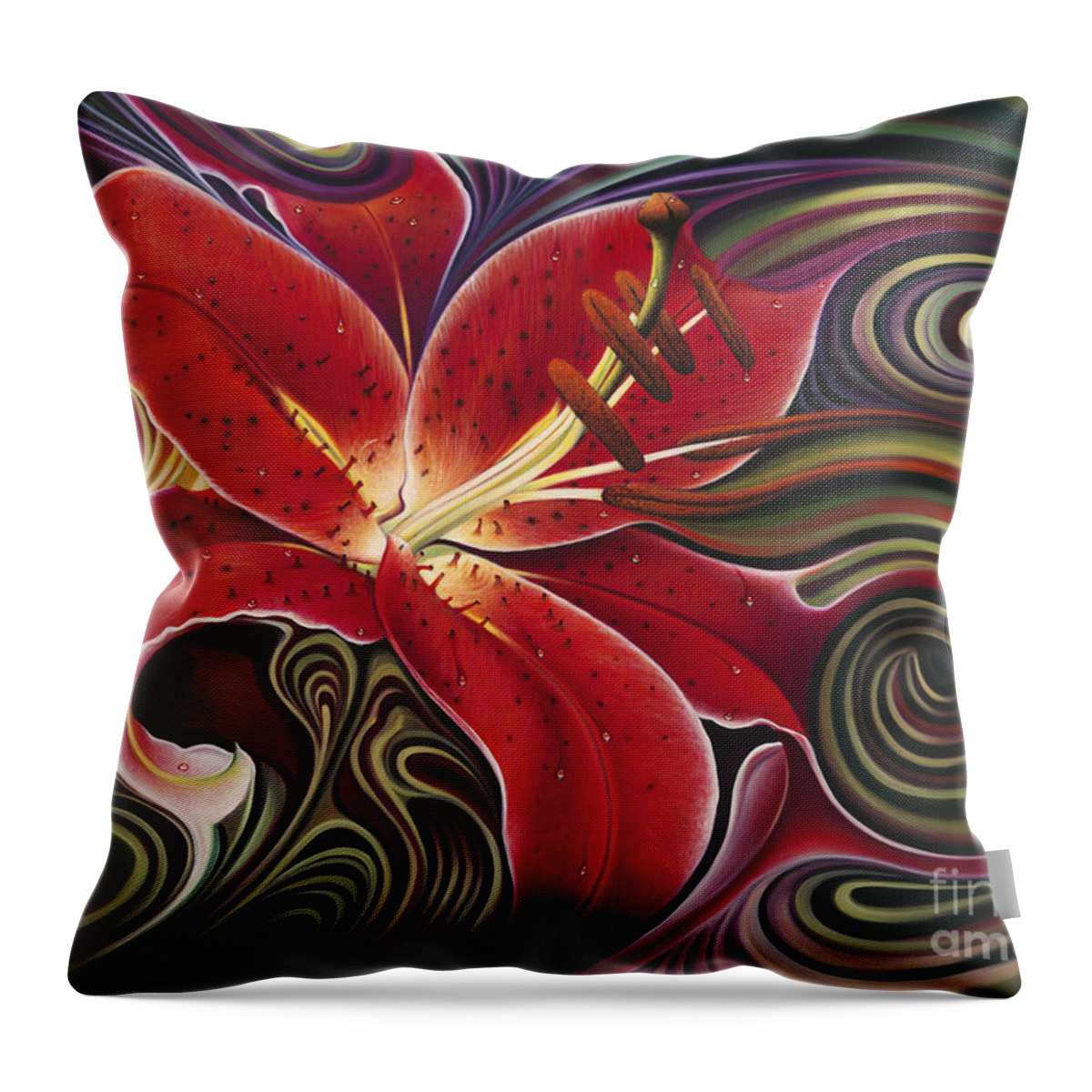 Lily Throw Pillow featuring the painting Dynamic Reds by Ricardo Chavez-Mendez