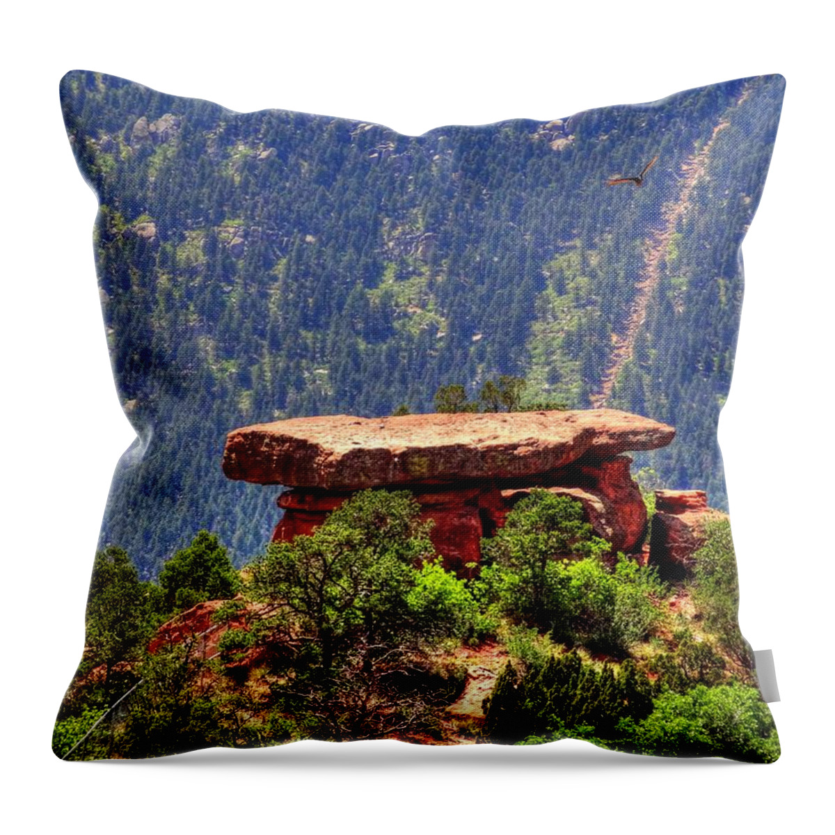 Eagle Throw Pillow featuring the photograph Eagle Over Table Rock by Lanita Williams