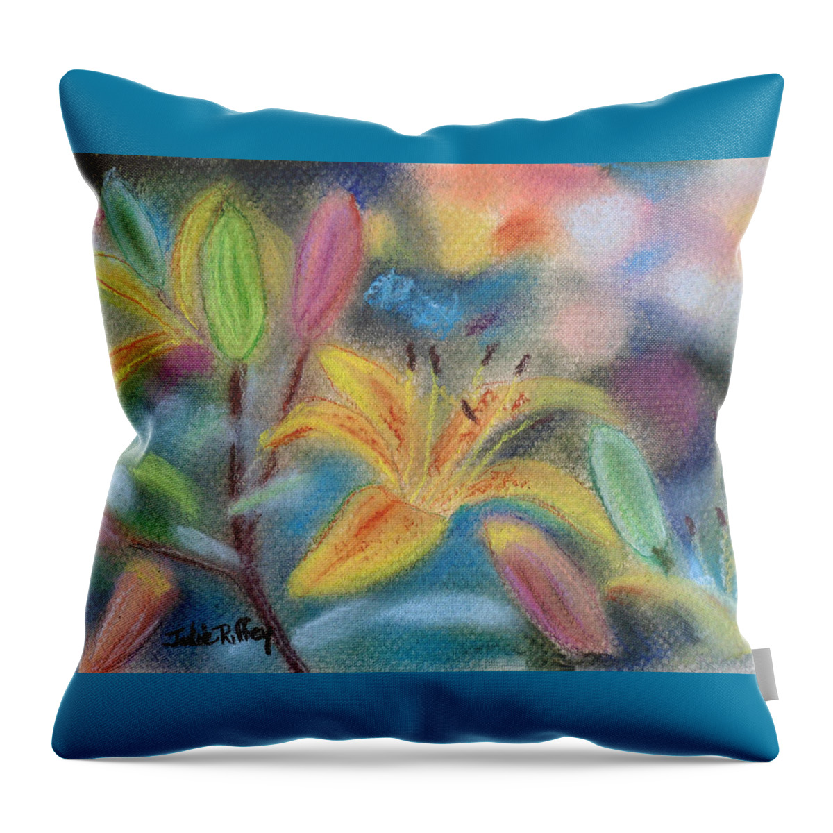 Pastel Throw Pillow featuring the pastel Early Arrival Lily by Julie Brugh Riffey