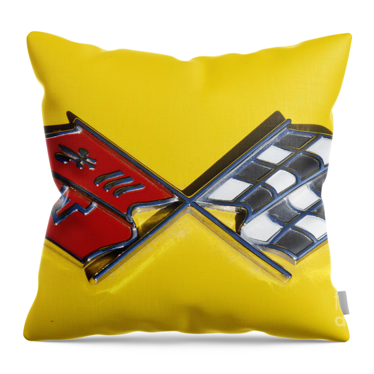 Corvette Throw Pillow featuring the photograph Early C3 Corvette Emblem Yellow by Dennis Hedberg