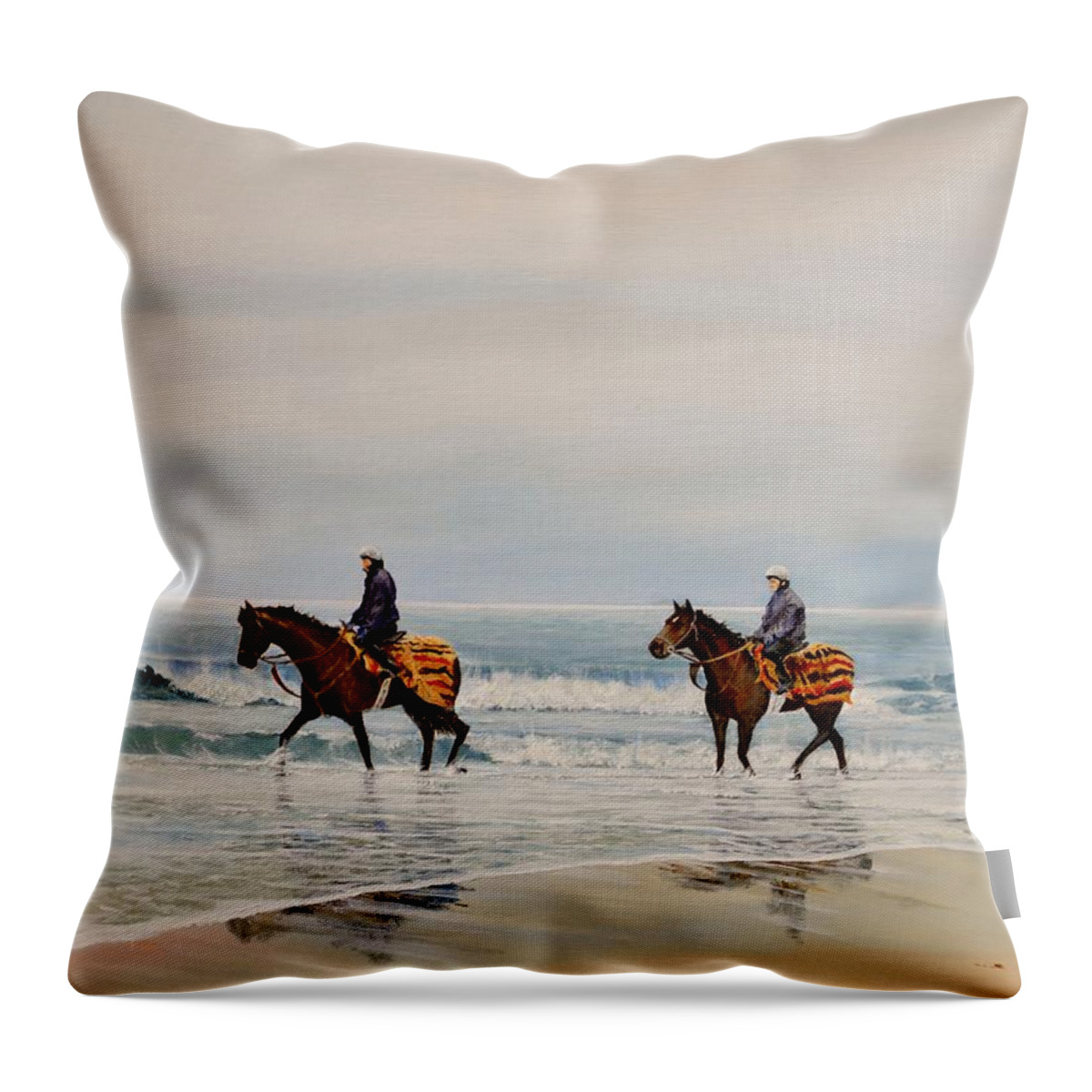 Horses Throw Pillow featuring the painting Early Morning Paddle by Barry BLAKE