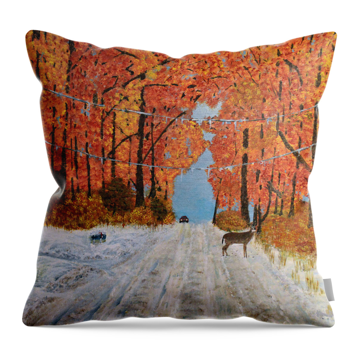 Snow Throw Pillow featuring the painting Early snow by Ken Figurski