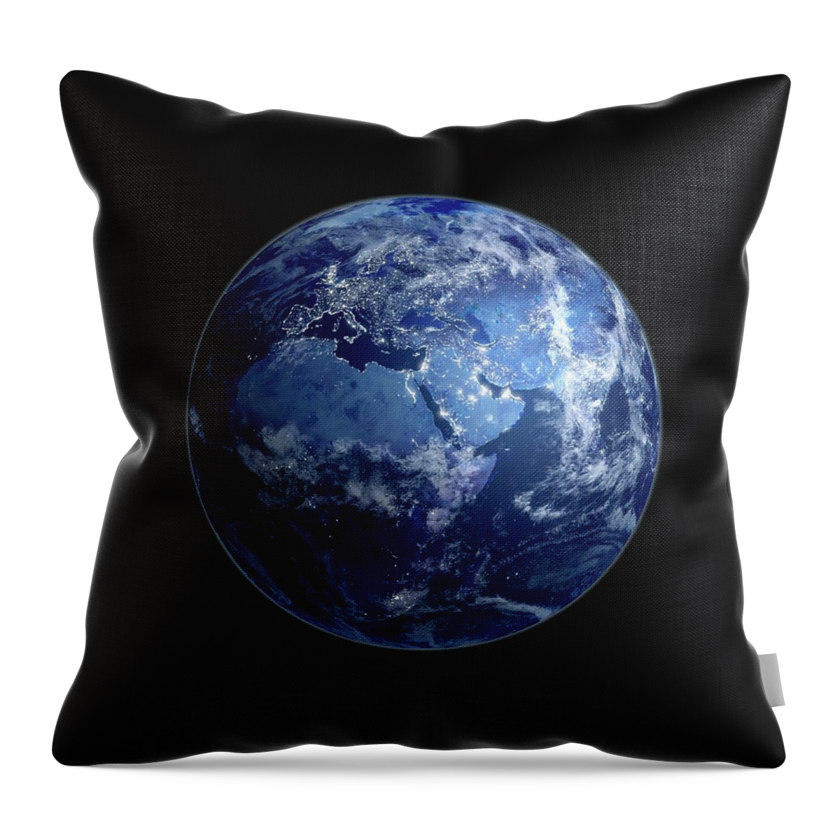 Globe Throw Pillow featuring the digital art Earth At Night, Artwork by Science Photo Library - Andrzej Wojcicki