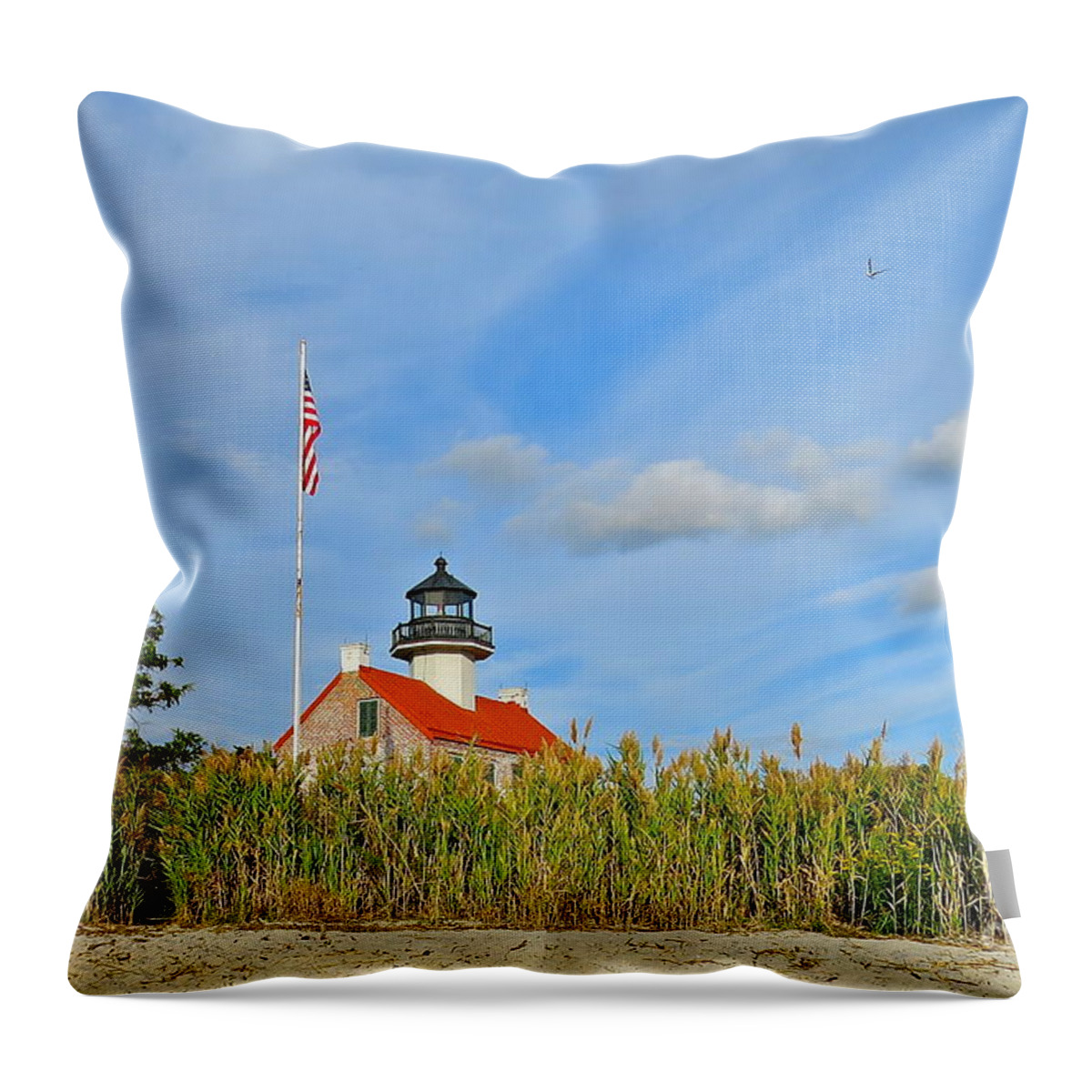 East Point Lighthouse Throw Pillow featuring the photograph East Point In September by Nancy Patterson