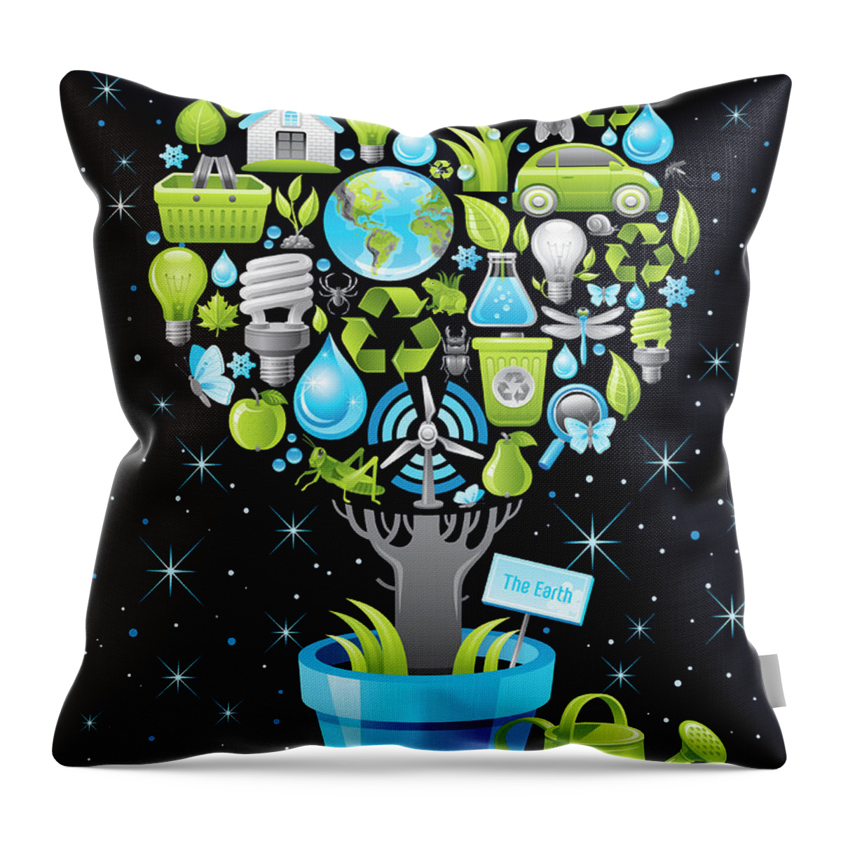 Atmosphere Throw Pillow featuring the digital art Ecological Poster With Tree In by O-che