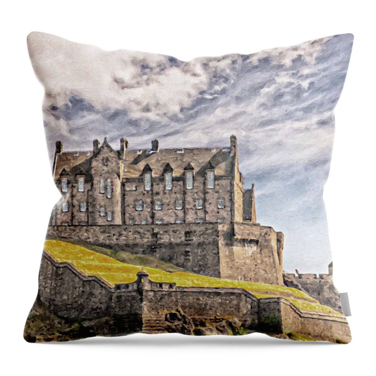 Oil Throw Pillow featuring the painting Edinburgh Castle Painting by Antony McAulay