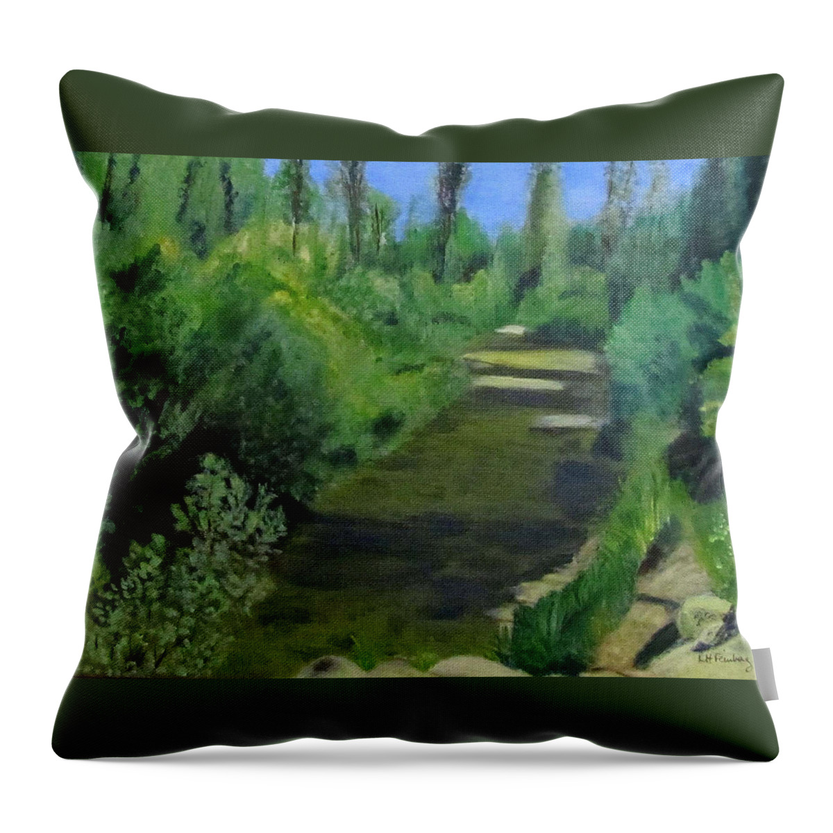 Acrylic Throw Pillow featuring the painting Edna Creek in color by Linda Feinberg