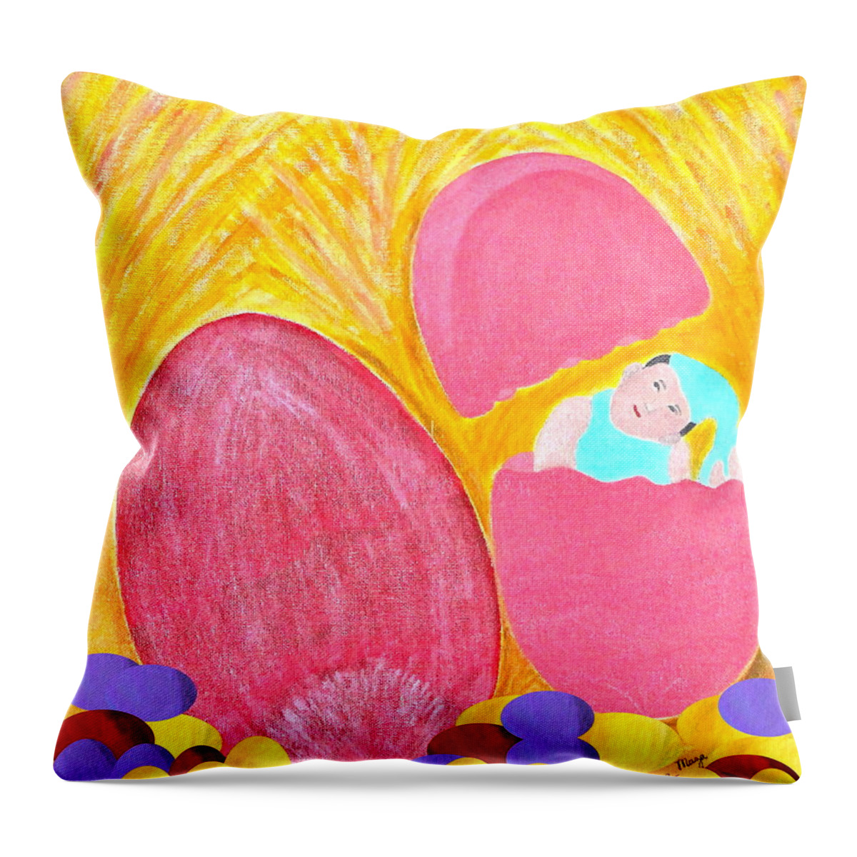 Caricature Throw Pillow featuring the painting Eggs by Lorna Maza