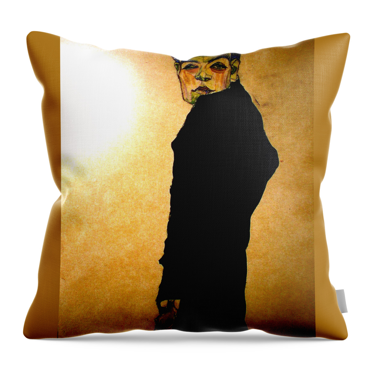 Egon Schiele Throw Pillow featuring the painting Egon Schiele drawing by Celestial Images