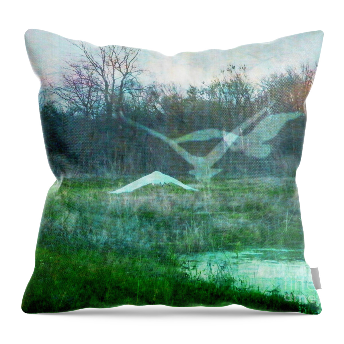Egret Throw Pillow featuring the digital art Egret in Retreat by Lizi Beard-Ward