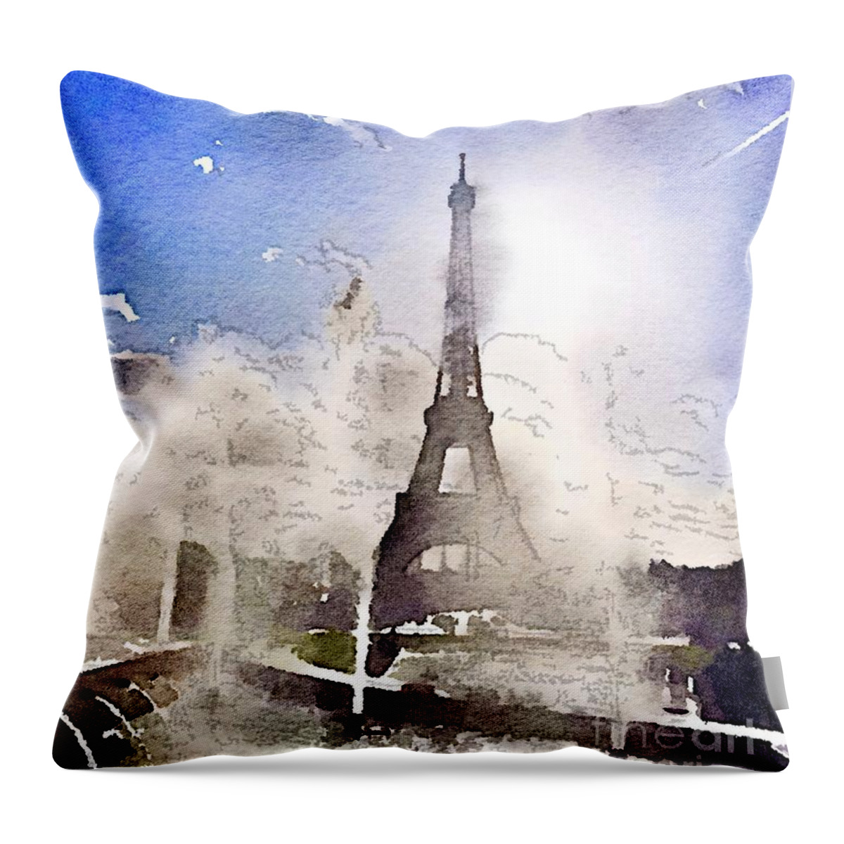 Eiffel Tower Throw Pillow featuring the painting Eiffel during summer by HELGE Art Gallery