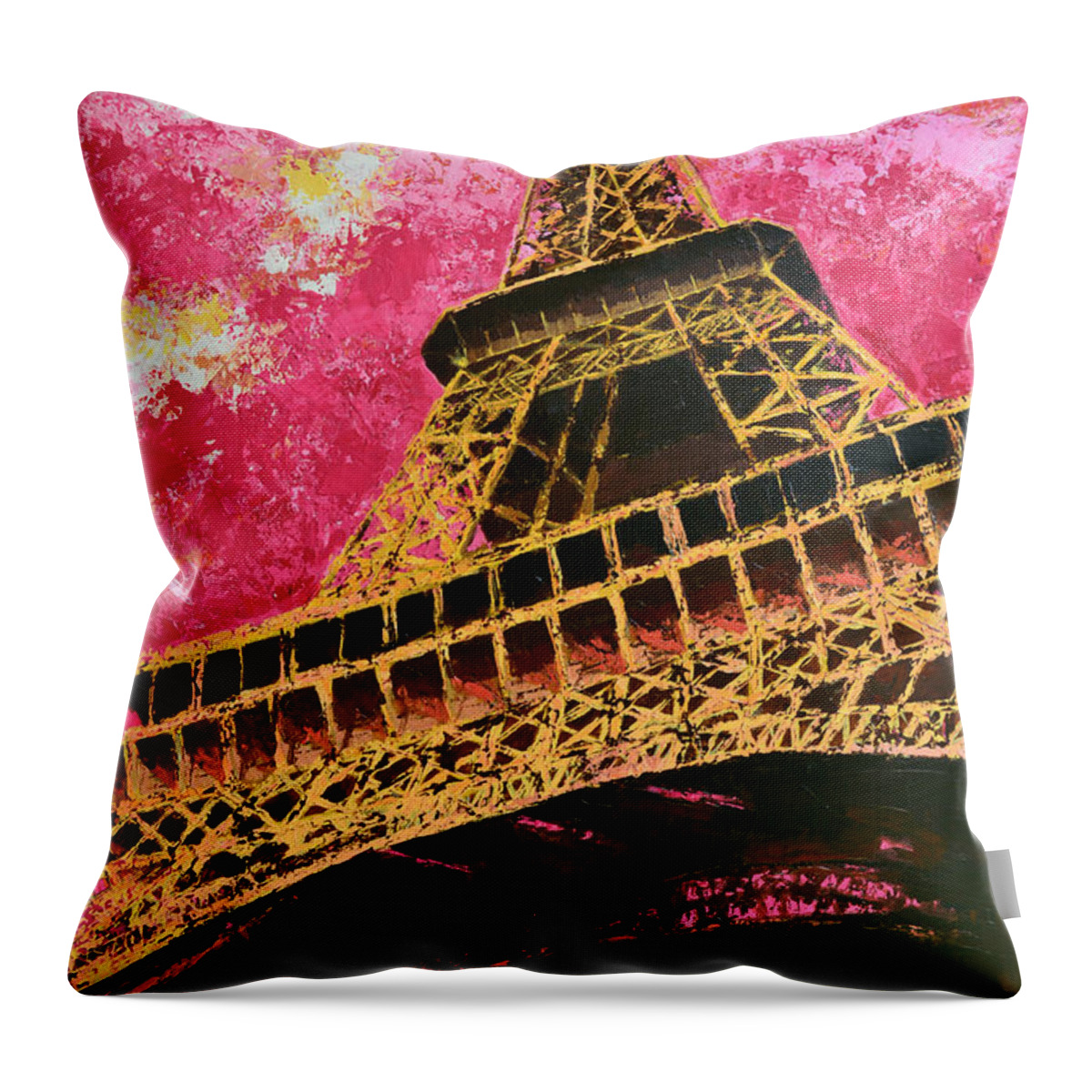 Eiffel Tower Acrylic Painting Throw Pillow featuring the painting Eiffel Tower Iconic Structure by Patricia Awapara