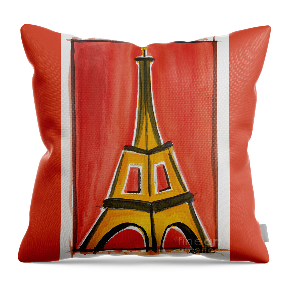  Throw Pillow featuring the painting Eiffel Tower Orange and Yellow by Robyn Saunders