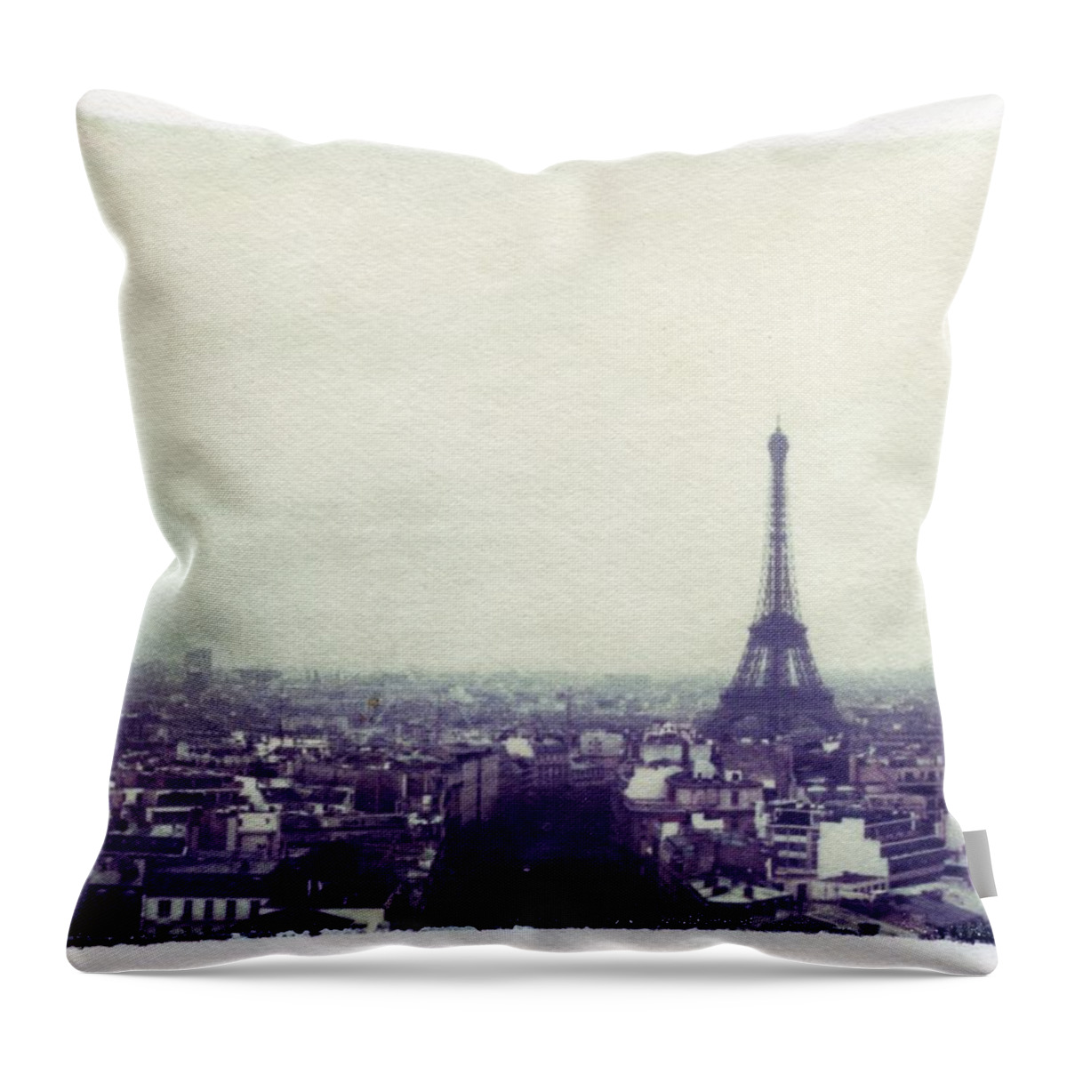 Eiffel Tower Throw Pillow featuring the photograph Eiffel Tower Paris Polaroid transfer by Jane Linders