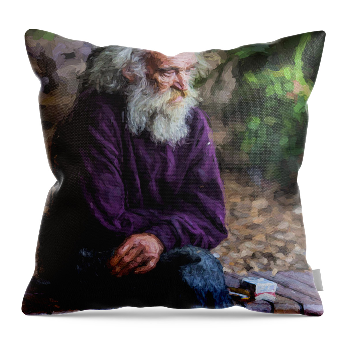 Painterly Effect Throw Pillow featuring the photograph Elderly man sits on a wall by Sheila Smart Fine Art Photography