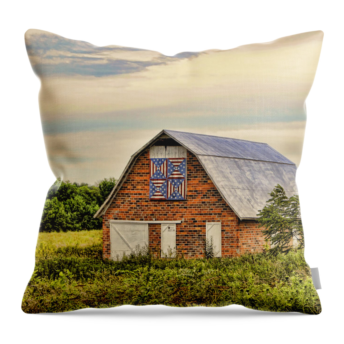 Quilt Throw Pillow featuring the photograph Electric Fan Quilt Barn by Cricket Hackmann