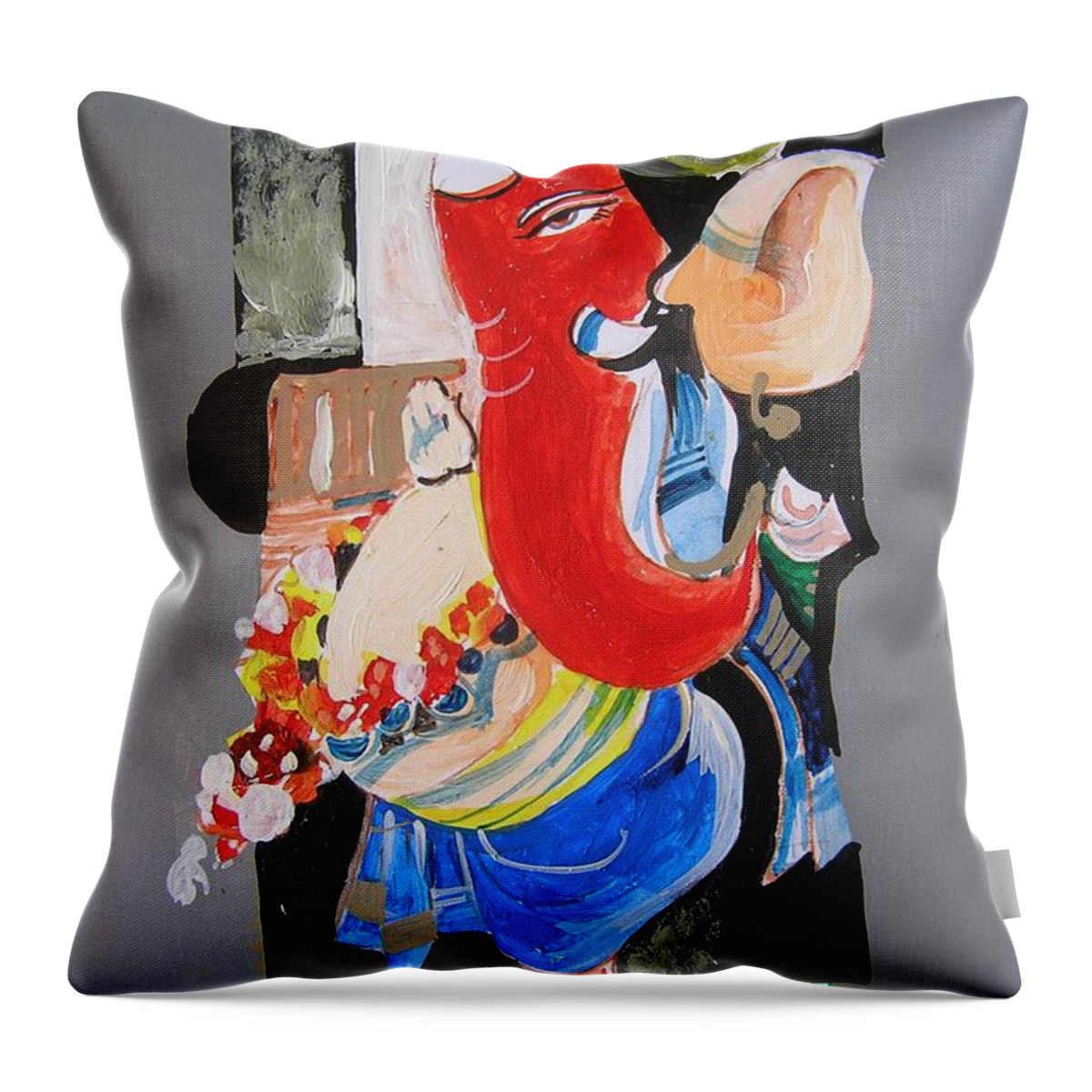 Ganesha Throw Pillow featuring the painting Elegant Grey by Chintaman Rudra