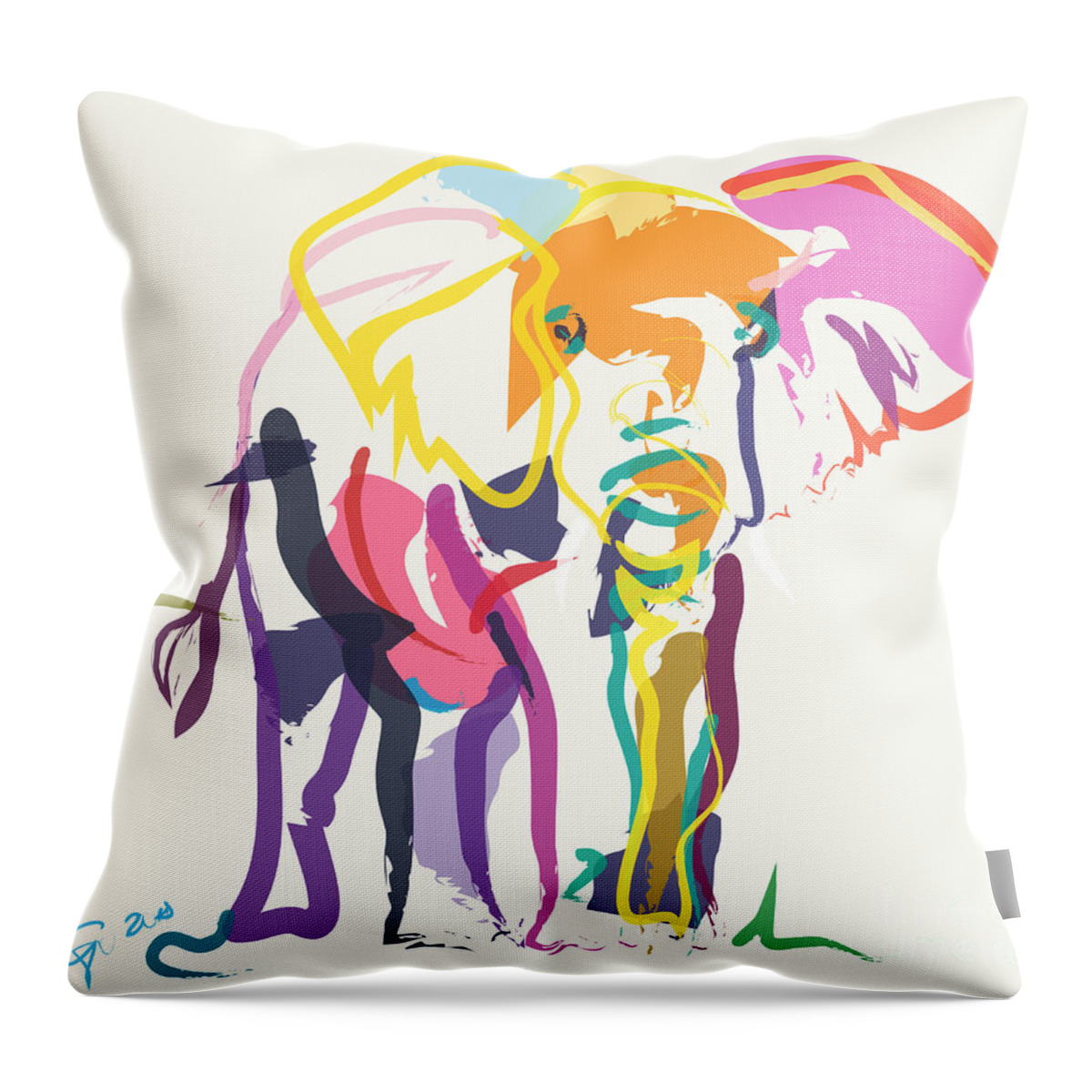 Elephant Throw Pillow featuring the painting Elephant in color ecru by Go Van Kampen