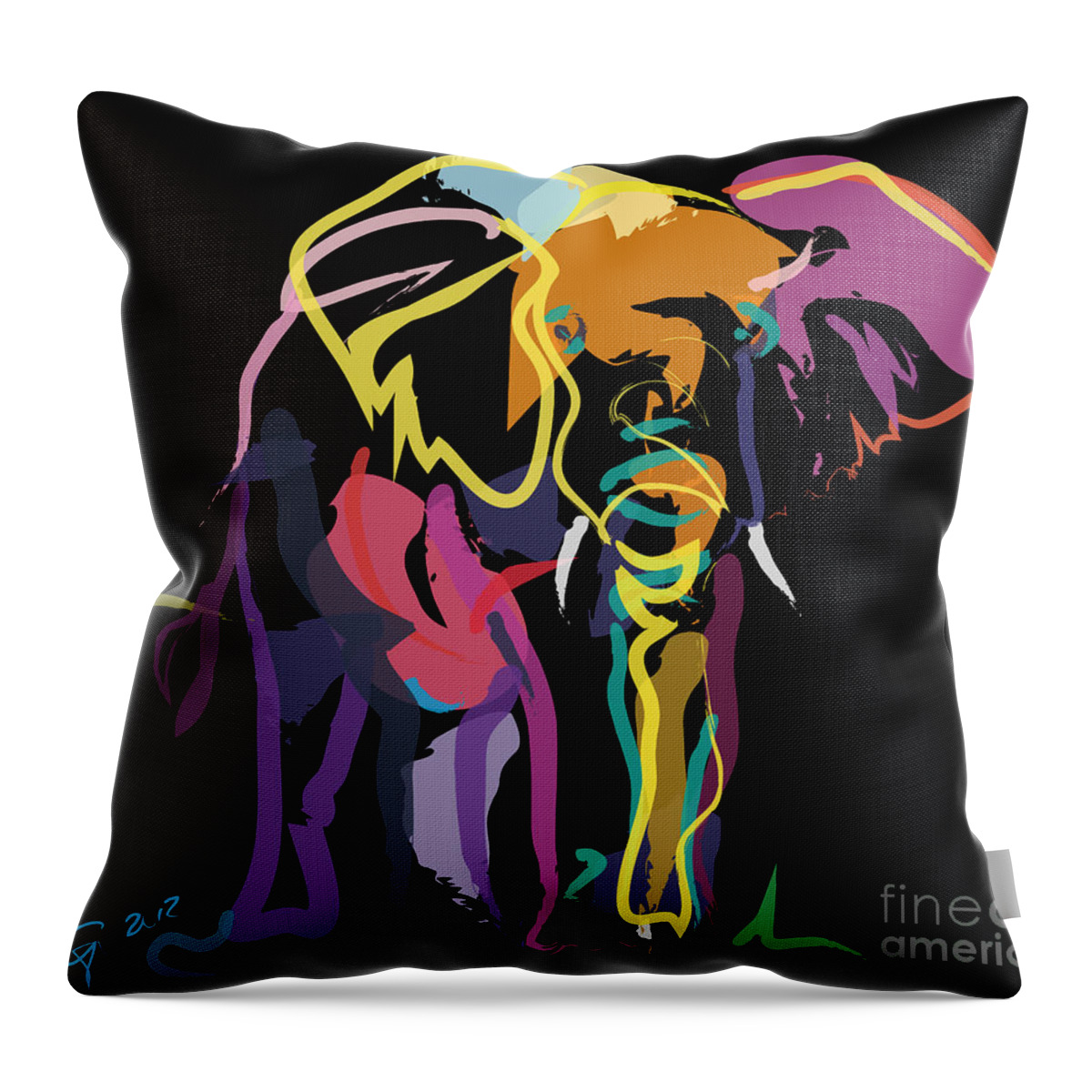 Wildlife Throw Pillow featuring the painting Elephant in colour by Go Van Kampen