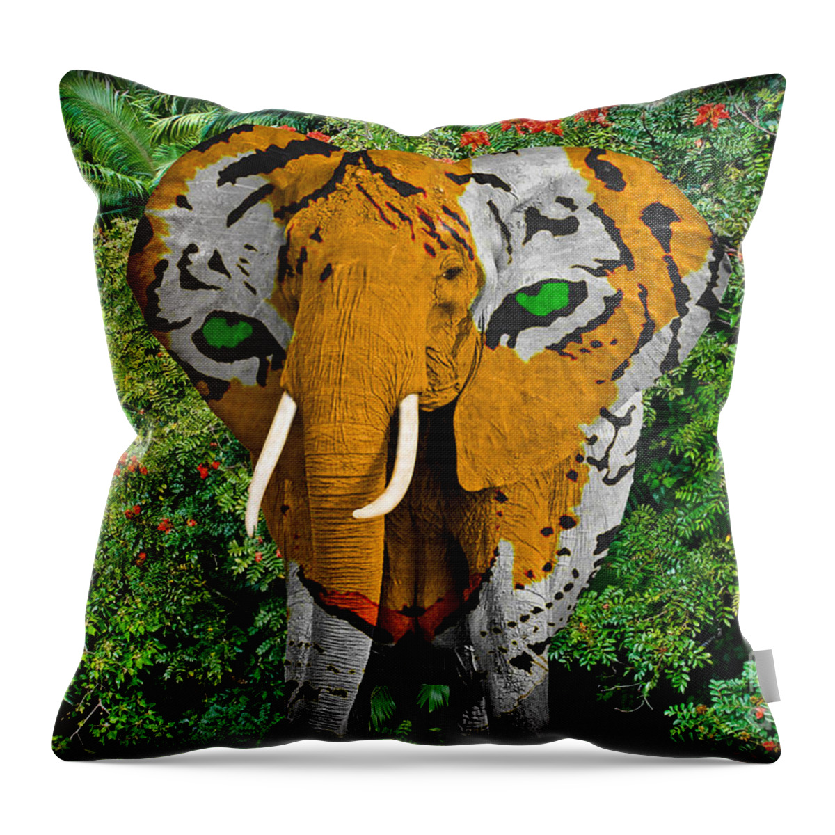 Elephant Throw Pillow featuring the photograph Elephant Tiger Abstract by Gary Keesler