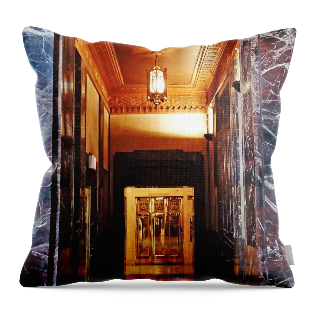Gold Throw Pillow featuring the photograph Elevator Louisiana State Capitol by Lizi Beard-Ward