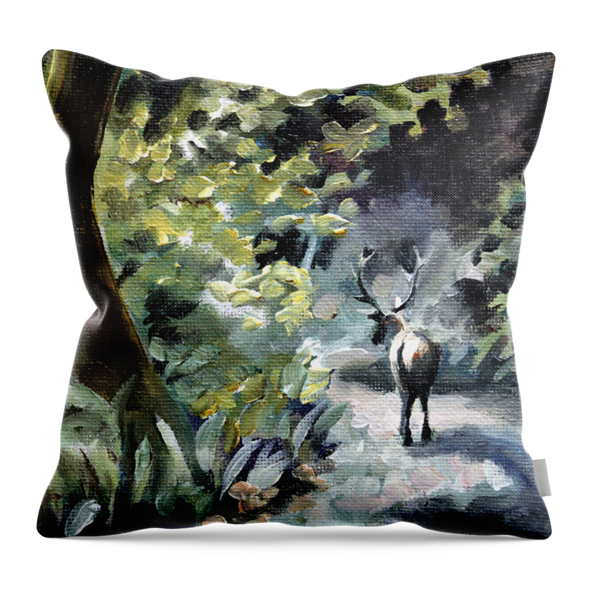 Elk Throw Pillow featuring the painting Elk on the Road by Sarah Lynch