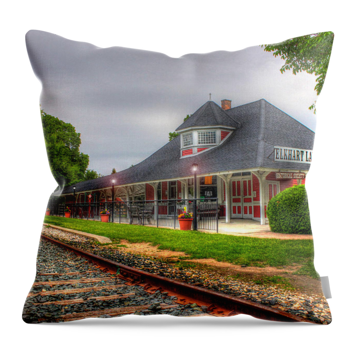 Elkhart Lake Throw Pillow featuring the photograph Elkhart Lake Historic Train Depot by Brook Burling