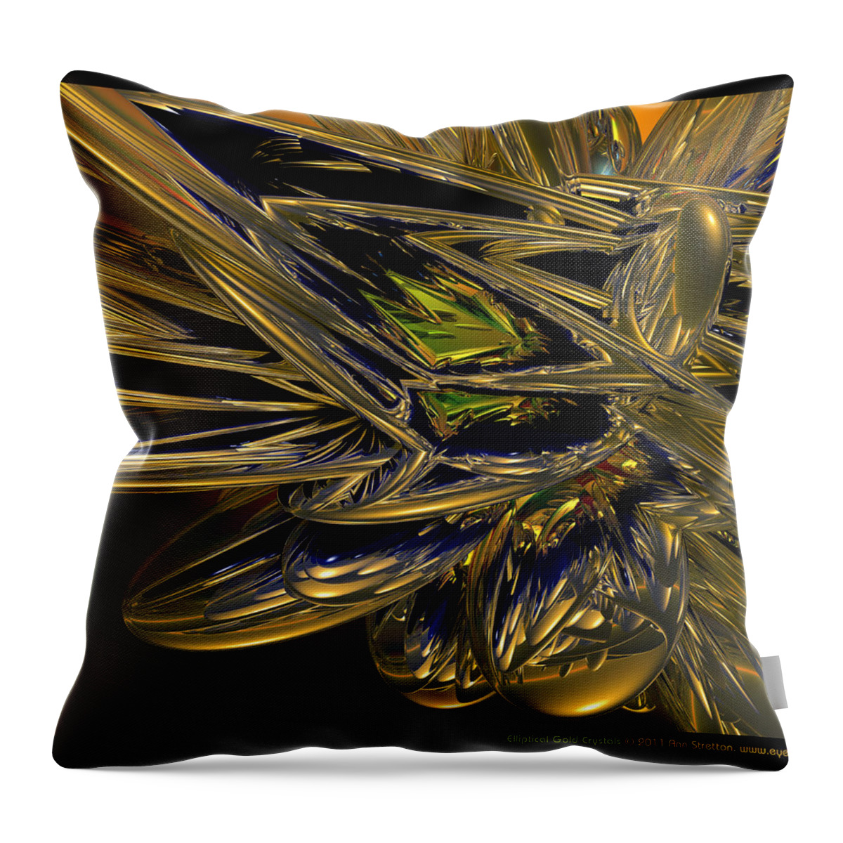 Flower Throw Pillow featuring the digital art Elliptical Gold Crystals by Ann Stretton