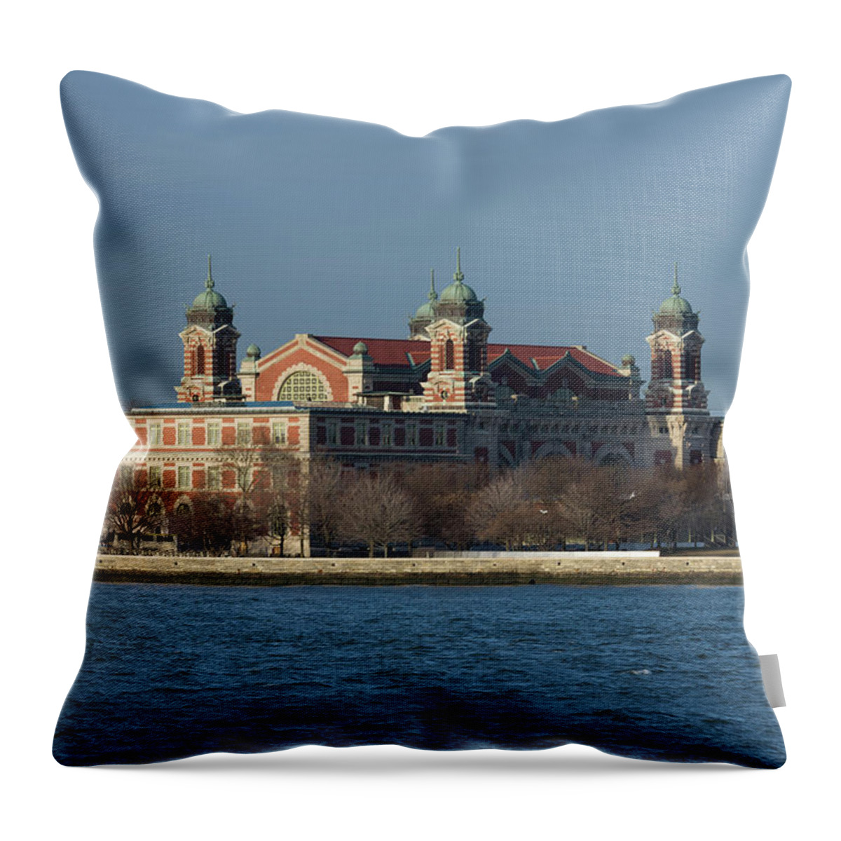 Photography Throw Pillow featuring the photograph Ellis Island Immigration Museum by Panoramic Images