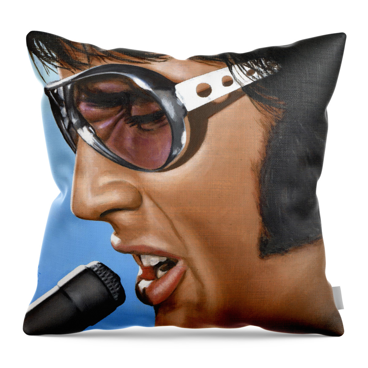 Elvis Throw Pillow featuring the painting Elvis 24 1970 by Rob De Vries