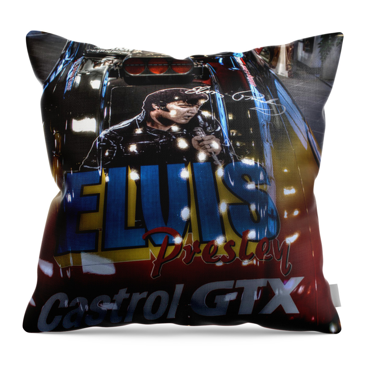John Force Racing Throw Pillow featuring the photograph Elvis is still in the building by Tommy Anderson
