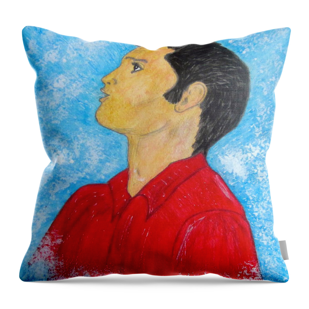 Elvis Presely Throw Pillow featuring the painting Elvis Presley Singing by Kathy Marrs Chandler
