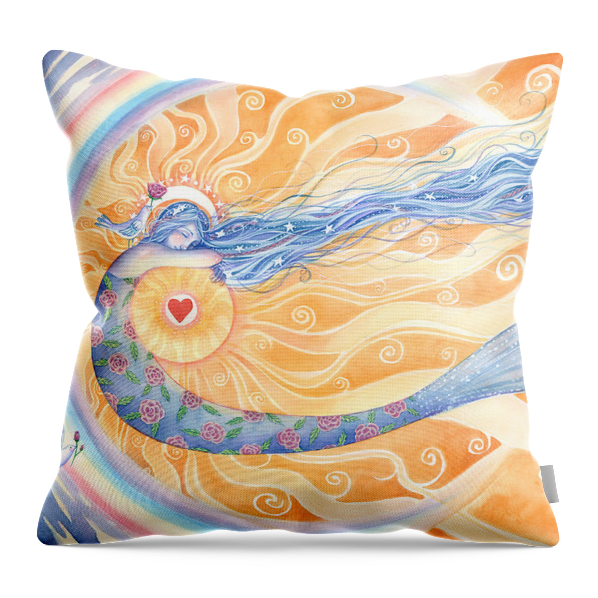 Mermaid Throw Pillow featuring the painting Embracing Love by Sara Burrier