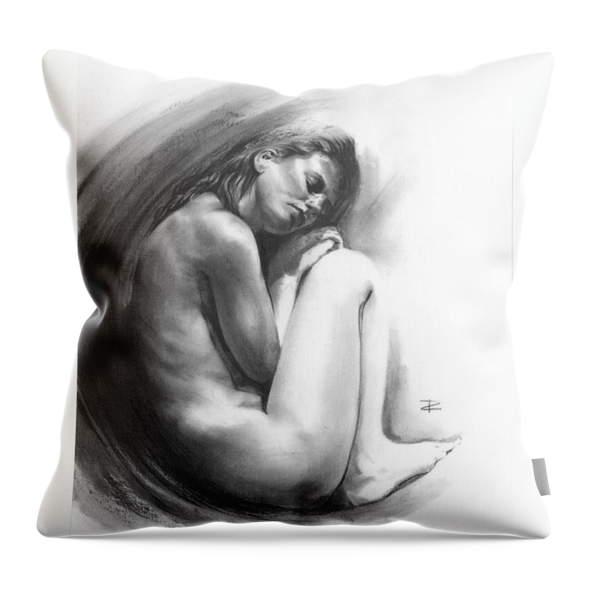 Embryonic 1 Throw Pillow featuring the drawing Embryonic 1 by Paul Davenport