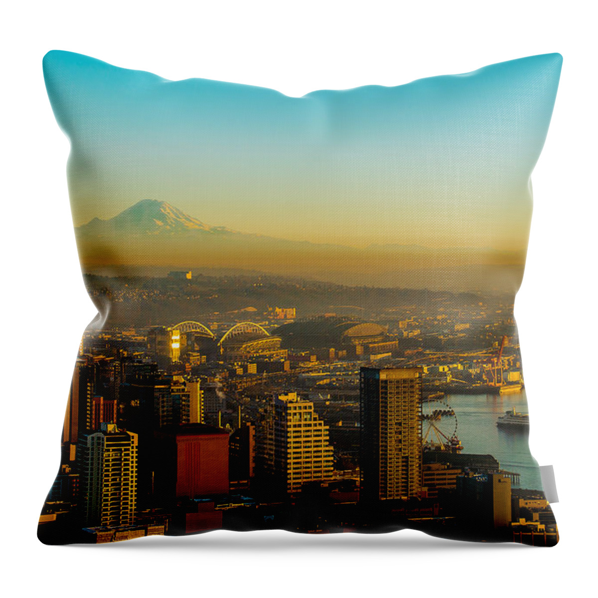 City Of Seattle Throw Pillow featuring the photograph Emerald City Shining Bright by Cassius Johnson