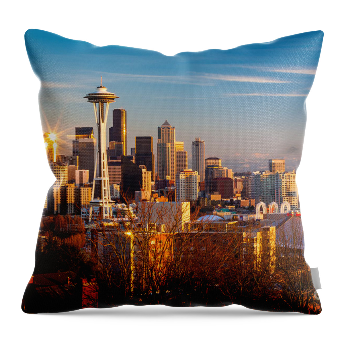 America Throw Pillow featuring the photograph Emerald City Sunset by Inge Johnsson