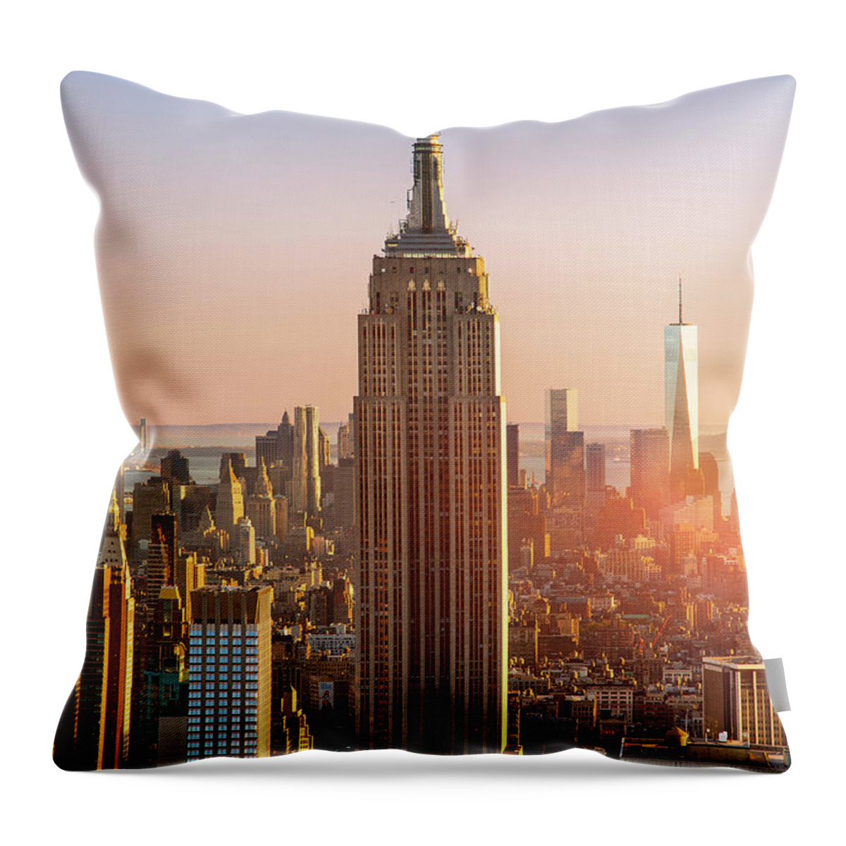 Tranquility Throw Pillow featuring the photograph Empire State Building At Sunset by Sylvain Sonnet