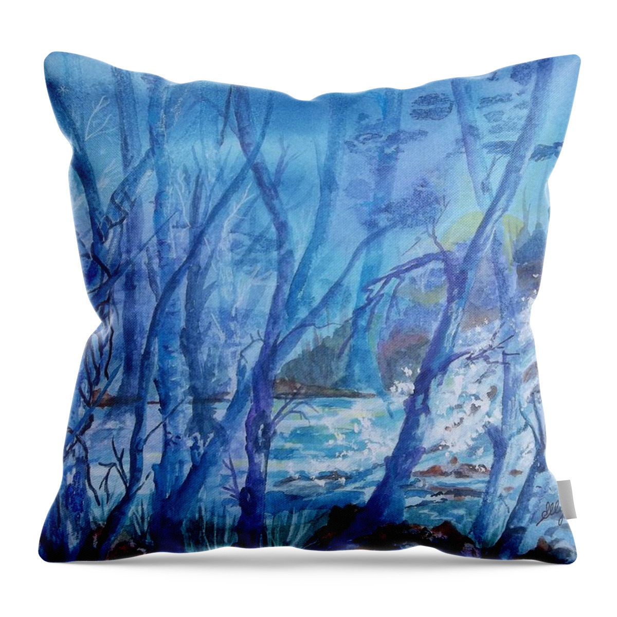 Waterfall Throw Pillow featuring the painting Enchanted Forest by Ellen Levinson