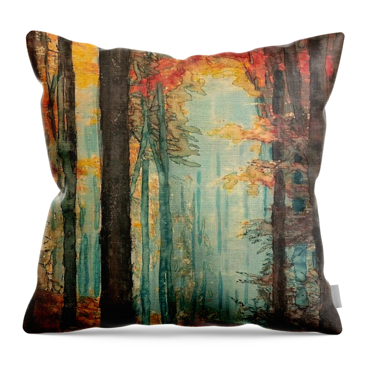Forest Throw Pillow featuring the painting Enchanting Forest by Cara Frafjord