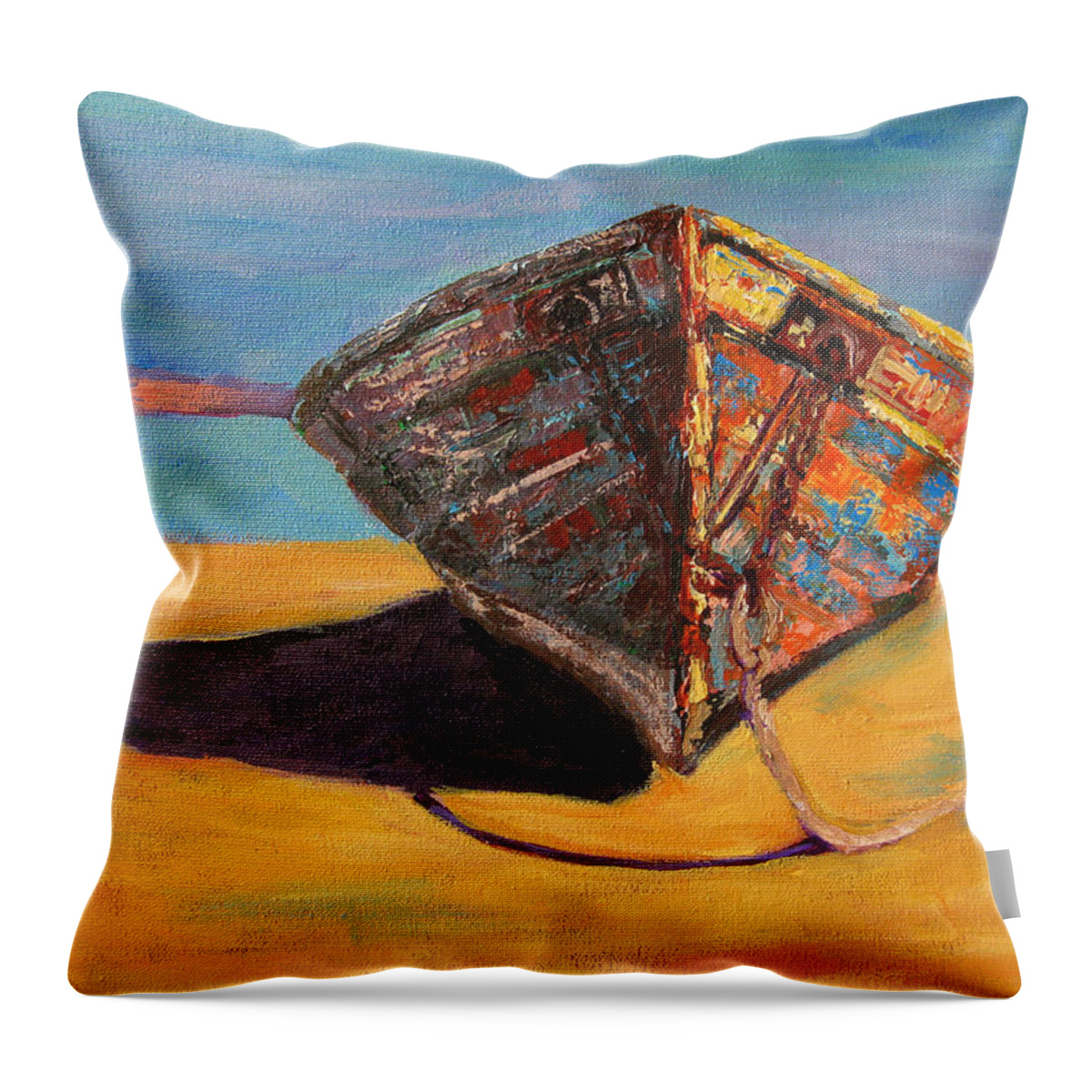 Gift Idea For Old Boat Lovers Throw Pillow featuring the painting Endurance Boat - Impressionist Oil Painting - palette knife by Patricia Awapara