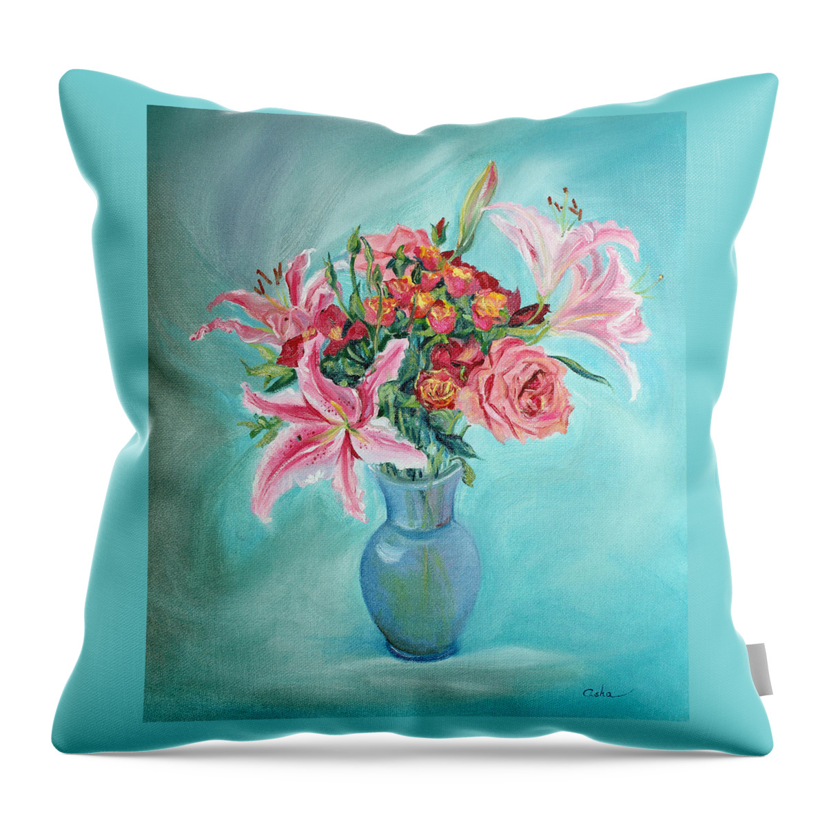 Floral Painting Throw Pillow featuring the painting Enduring Love Bouquet by Asha Carolyn Young