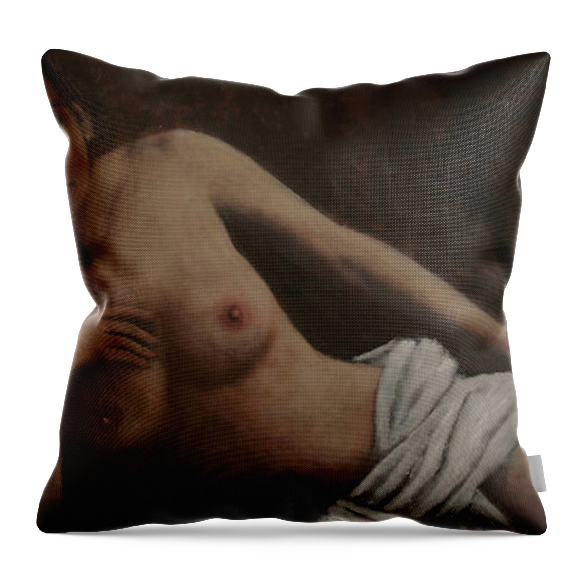 Beautiful Throw Pillow featuring the painting Enigmatic Model by Jarmo Korhonen aka Jarko