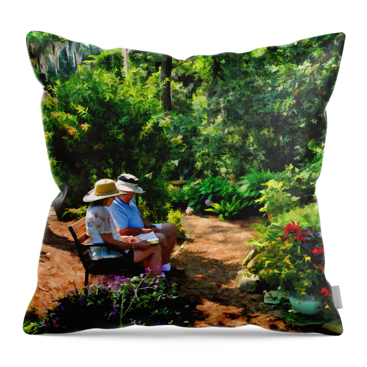 Garden Throw Pillow featuring the photograph Loving Couple Enjoying Their Prayer Garden by Ginger Wakem