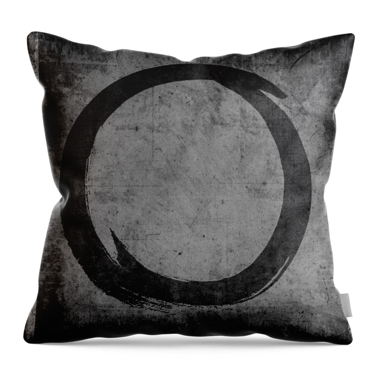 Blck Throw Pillow featuring the painting Enso No. 108 Black on Gray by Julie Niemela