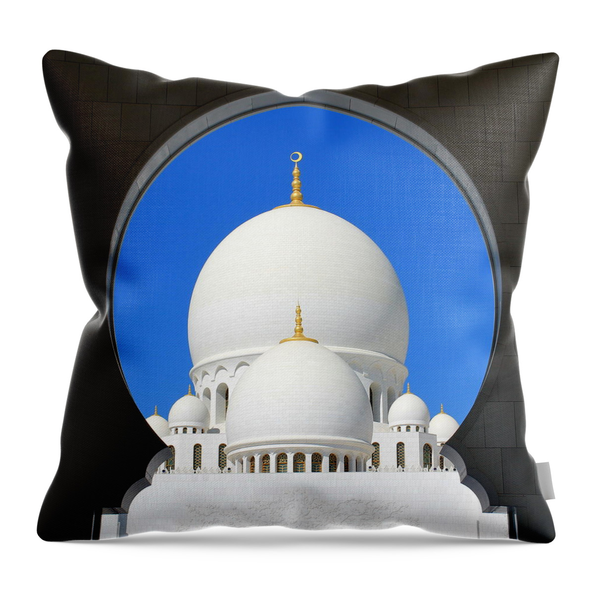 Tranquility Throw Pillow featuring the photograph Entrance To Grand Mosque by Fintrvlr