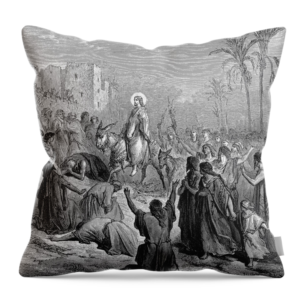 Jesus Christ Throw Pillow featuring the painting Entry of Jesus Into Jerusalem by Celestial Images