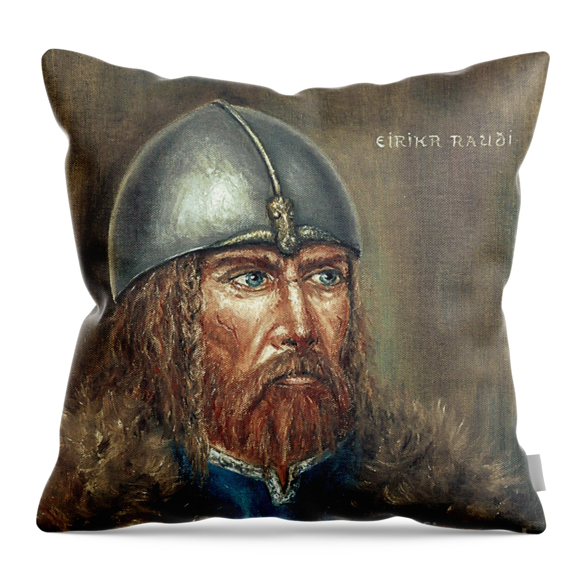 Viking Throw Pillow featuring the painting Erick the Red by Arturas Slapsys