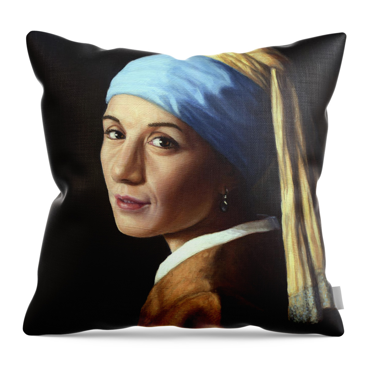 Girl With A Pearl Earring Throw Pillow featuring the painting Erika with a pearl earring by James W Johnson
