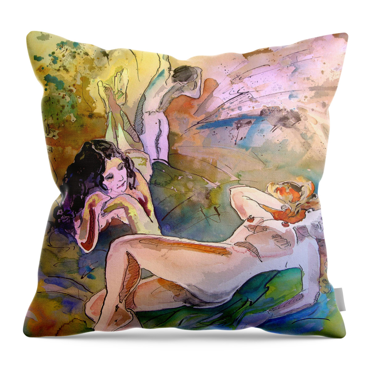 Erotic Throw Pillow featuring the painting Eroscape 1201 by Miki De Goodaboom