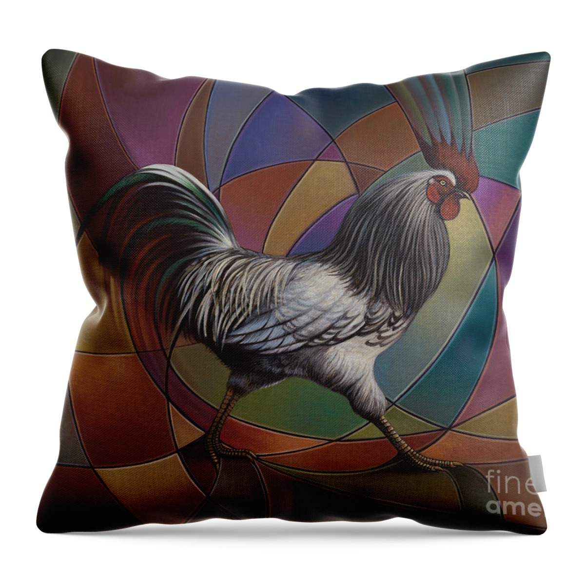 Rooster Throw Pillow featuring the painting Espolones or Spurs by Ricardo Chavez-Mendez